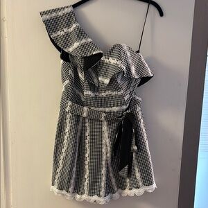 Black and White Gingham One-Shoulder Romper